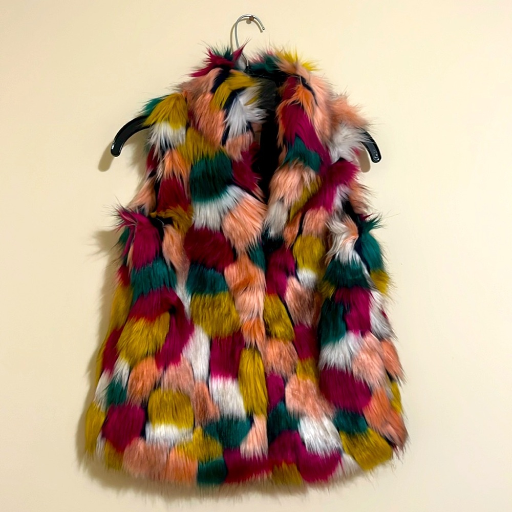 NEW Milly Minis Faux Fur Vest girl size 14 Multi Color